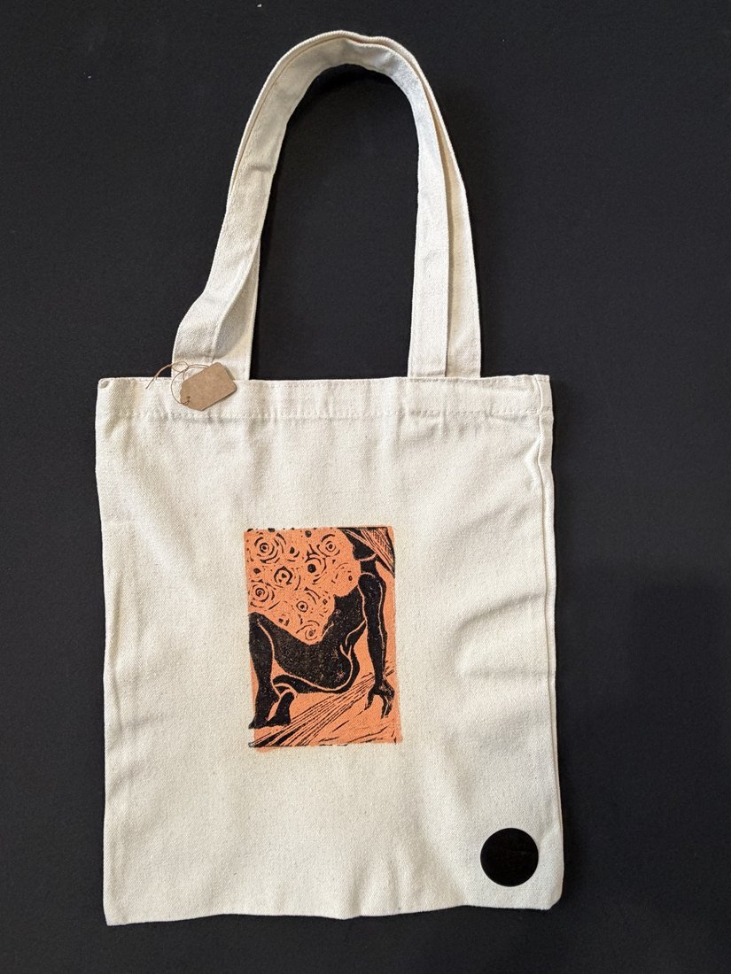 Bolso de lona con diseño artístico naranja